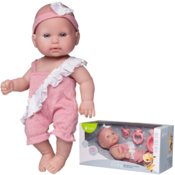 Пупс Junfa Pure Baby в розовом песочнике с белой рюшкой и повязке на голове, 30 см