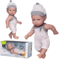 Пупс Junfa Pure Baby в белых с серыми вставками песочнике и шапочке, 30см - 0
