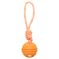 Игрушка для собак из термопластичной резины "Апельсин с веревкой", d77/290мм - 0