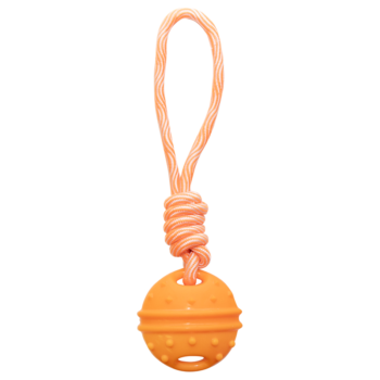 Игрушка для собак из термопластичной резины "Апельсин с веревкой", d77/290мм
