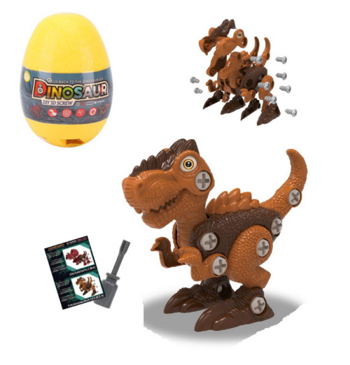 Конструктор Junfa Динозавр коричневый в яйце в наборе с отверткой - 0