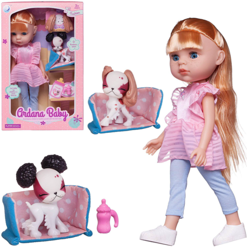 Кукла Junfa Ardana Baby в розовом платье и голубых лосинах с собачкой и аксессуарами 32,5см - 0