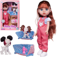 Кукла Junfa Ardana Baby в темно-розовом комбинезоне с собачкой и аксессуарами 32,5см - 0