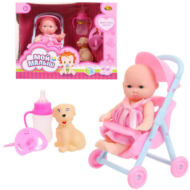 Пупс Abtoys Мой малыш в розовом платье, 12 см, в наборе с коляской и аксессуарами - 0