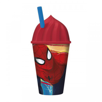 Стакан пластиковый Stor Человек-паук Красная паутина, с соломинкой и крышкой 430мл