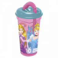 Стакан пластиковый Stor Принцессы Дружные приключения, с соломинкой и крышкой 400мл - 0