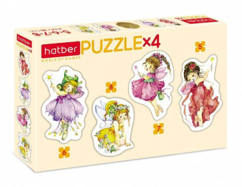 Набор пазлов Hatber Цветочные феи 5-6-7-8 элементов, 4 картинки в 1 коробке, фигурные, формат А5 200х140мм