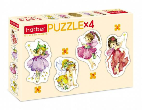Набор пазлов Hatber Цветочные феи 5-6-7-8 элементов, 4 картинки в 1 коробке, фигурные, формат А5 200х140мм - 0
