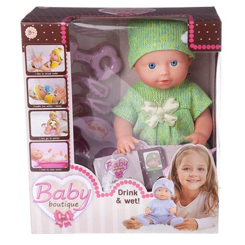 Кукла ABtoys Baby boutique Пупс в зеленой одежде 25 см, пьет и писает - 0