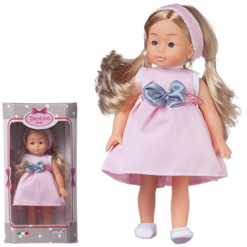 Кукла DIMIAN Bambina Bebe в розовом платье с серым бантом, 20 см