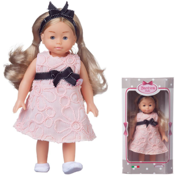 Кукла DIMIAN Bambina Bebe в розовом платье с синим бантом, 20 см