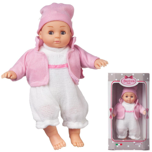 Кукла DIMIAN Bambina Bebe Пупс в вязаном бело-розовом костюмчике, 20 см - 0