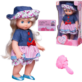 Кукла Junfa в платье и сине-розовой шляпке, №1, 25 см