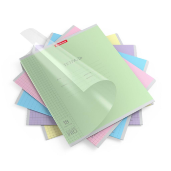 Тетрадь школьная ученическая с пластиковой обложкой на скобе ErichKrause Классика CoverPrо ассорти, А5+, 18 листов, клетка