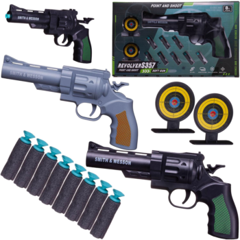 Пистолет Junfa с барабаном, в наборе с 8 мягкими пулями и 2 мишенями 2 вида