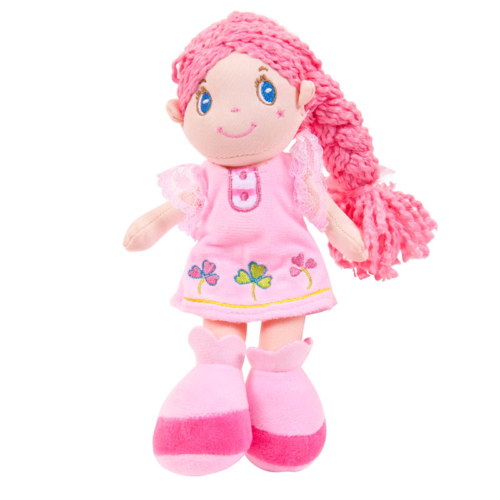 Кукла, с розовой косой в розовом платье, мягконабивная, 20 см - 0