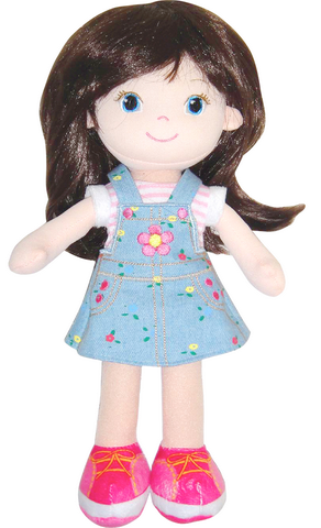 Кукла, брюнетка в синем платье мягконабивная, 32 см - 0