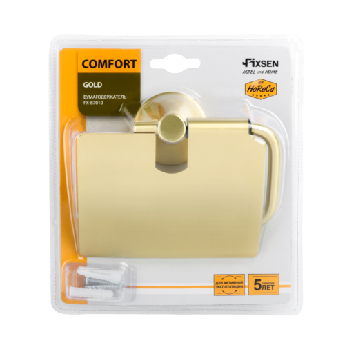 Бумагодержатель с крышкой золото-сатин Fixsen Comfort Gold (FX-87010) - 1