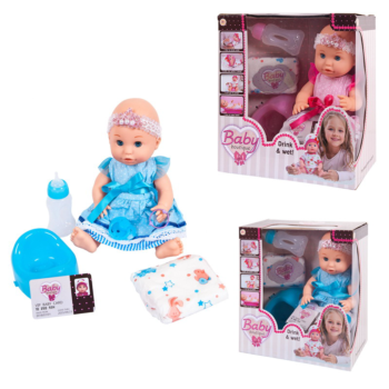 Кукла-пупс "Baby boutique", 30см, пьет и писает, платье 2 цвета в ассорт. (голубой и розовый)