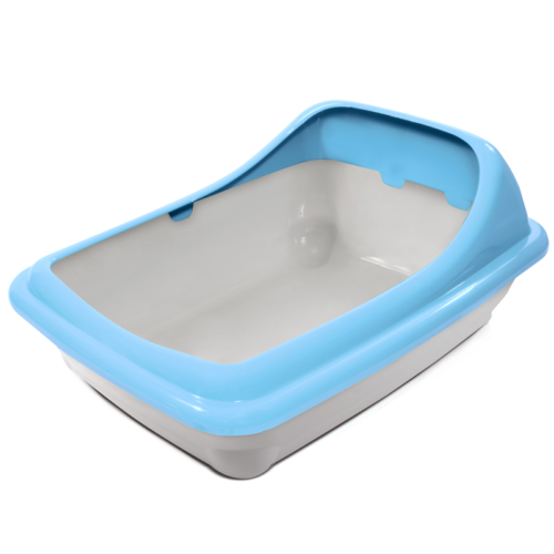 Туалет для кошек прямоугольный с ассиметричным бортом "Волна", серый/голубой, 455*350*200мм - 6