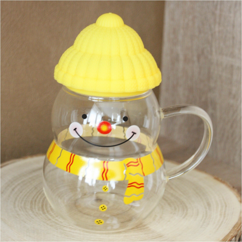 Кружка стеклянная Снеговик желтый - 1