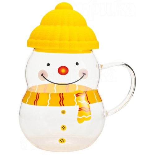 Кружка стеклянная Снеговик желтый - 2