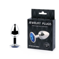 Анальное украшение SILVER PLUG SMALL с синим кристаллом - 7,2 см. - 3