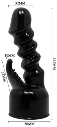 Чёрная насадка на вибромассажёр для клиторально-вагинального массажа - 6