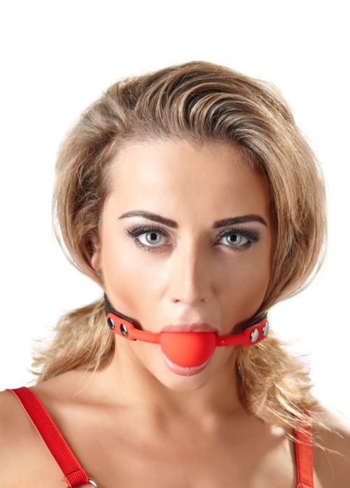 Силиконовый кляп-шар на чёрных ремешках Red Gag silicone - 0