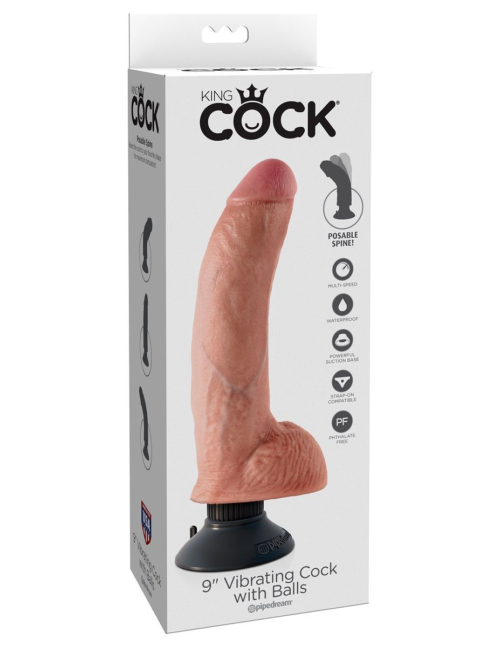 Телесный виброфаллос со съемной присоской 9 Vibrating Cock with Balls - 22,9 см. - 3