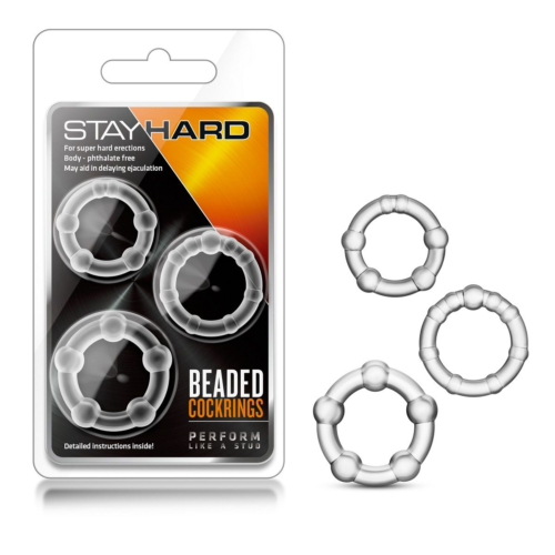 Набор из 3 прозрачных эрекционных колец Stay Hard Beaded Cockrings - 1