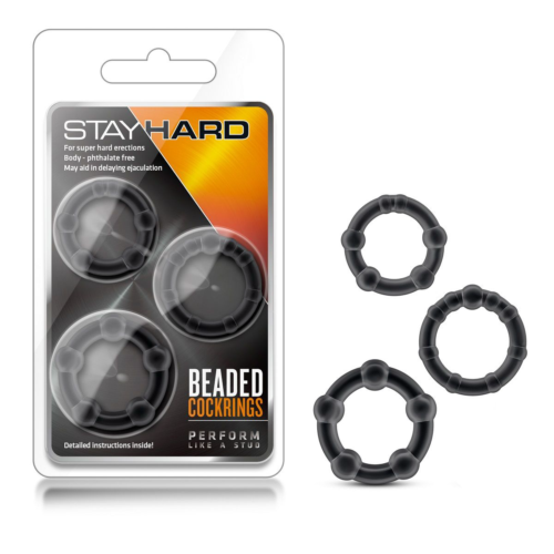 Набор из 3 чёрных эрекционных колец Stay Hard Beaded Cockrings - 1