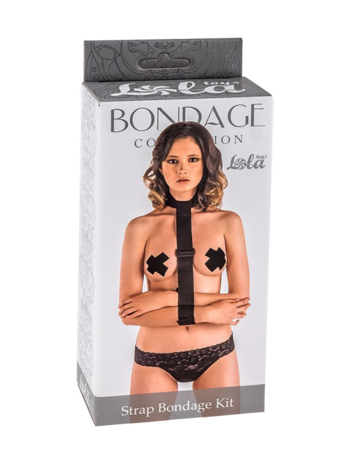 Ошейник с длинной лентой и наручниками Strap Bondage Kit Plus Size - 0