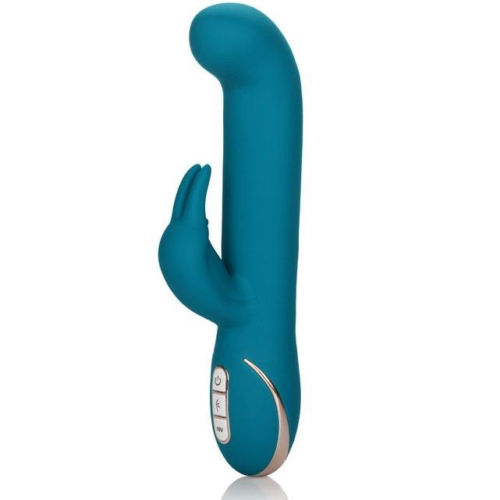 Бирюзовый вибратор с изогнутой головкой Jack Rabbit Signature Silicone Rocking G Rabbit - 20 см. - 0