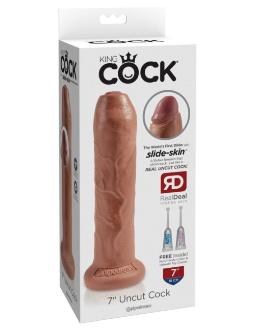 Кофейный необрезанный фаллоимитатор на присоске 7 Uncut Cock - 19,1 см. - 1