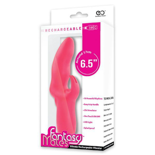 Розовый вибратор со стимулятором клитора MATES FANTASY RECHARGE VIBRATOR - 17 см. - 1