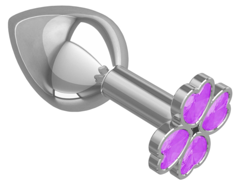 Средняя серебристая анальная втулка с клевером из сиреневых кристаллов - 8,5 см. - 1