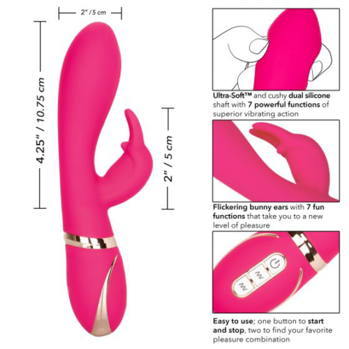 Розовый силиконовый вибратор с клиторальным отростком Signature Silicone Ultra-Soft Rabbit - 22,75 см. - 1