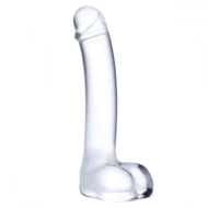 Прозрачный стеклянный фаллос с мошонкой Curved G-Spot - 18 см. - 0