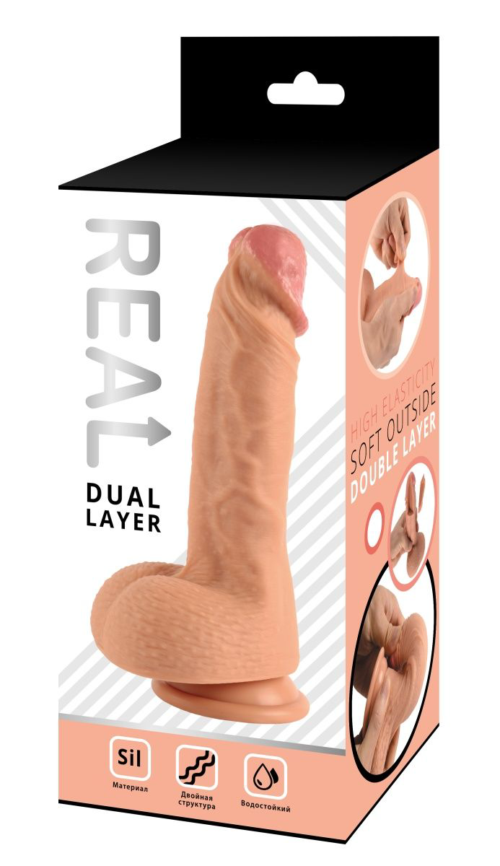 Телесный реалистичный фаллоимитатор Real Dual Layer - 20 см. - 4