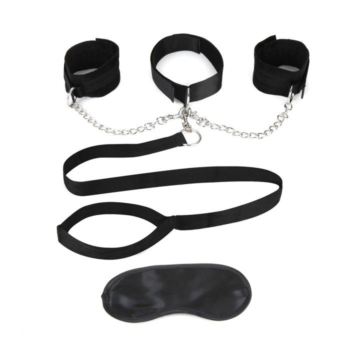 Чёрный ошейник с наручниками и поводком Collar Cuffs Leash Set