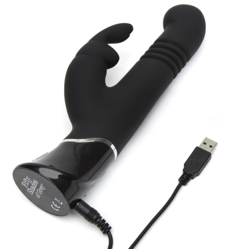 Черный хай-тек вибратор Greedy Girl Thrusting Rabbit Vibrator - 22,8 см. - 2