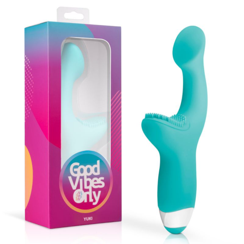 Зеленый вибратор для G-стимуляции с клиторальной щеточкой Yuki G-Spot Vibrator - 19 см. - 1