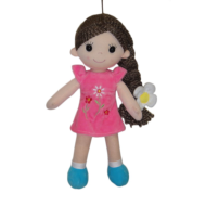 Кукла мягконабивная с косичкой в розовом платье, 33 см - 0