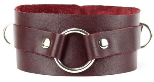 Бордовый широкий ошейник с кольцом Maroon Collar - 0