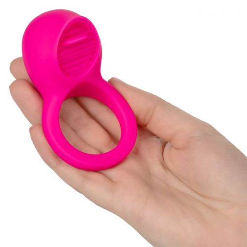 Ярко-розовое эрекционное кольцо Silicone Rechargeable Teasing Tongue Enhancer - 2