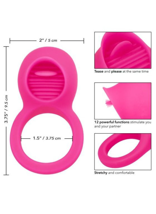 Ярко-розовое эрекционное кольцо Silicone Rechargeable Teasing Tongue Enhancer - 3