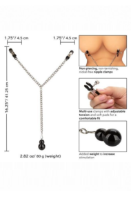 Зажимы для сосков с серебристой цепочкой и утяжелителем Weighted Dual Tier Nipple Clamps - 3