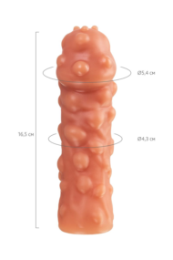 Телесная, покрытая пузырьками насадка на член - 16,5 см. - 5