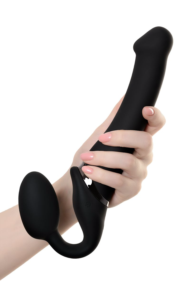 Черный безремневой вибрострапон Silicone Bendable Strap-On - size M - 7